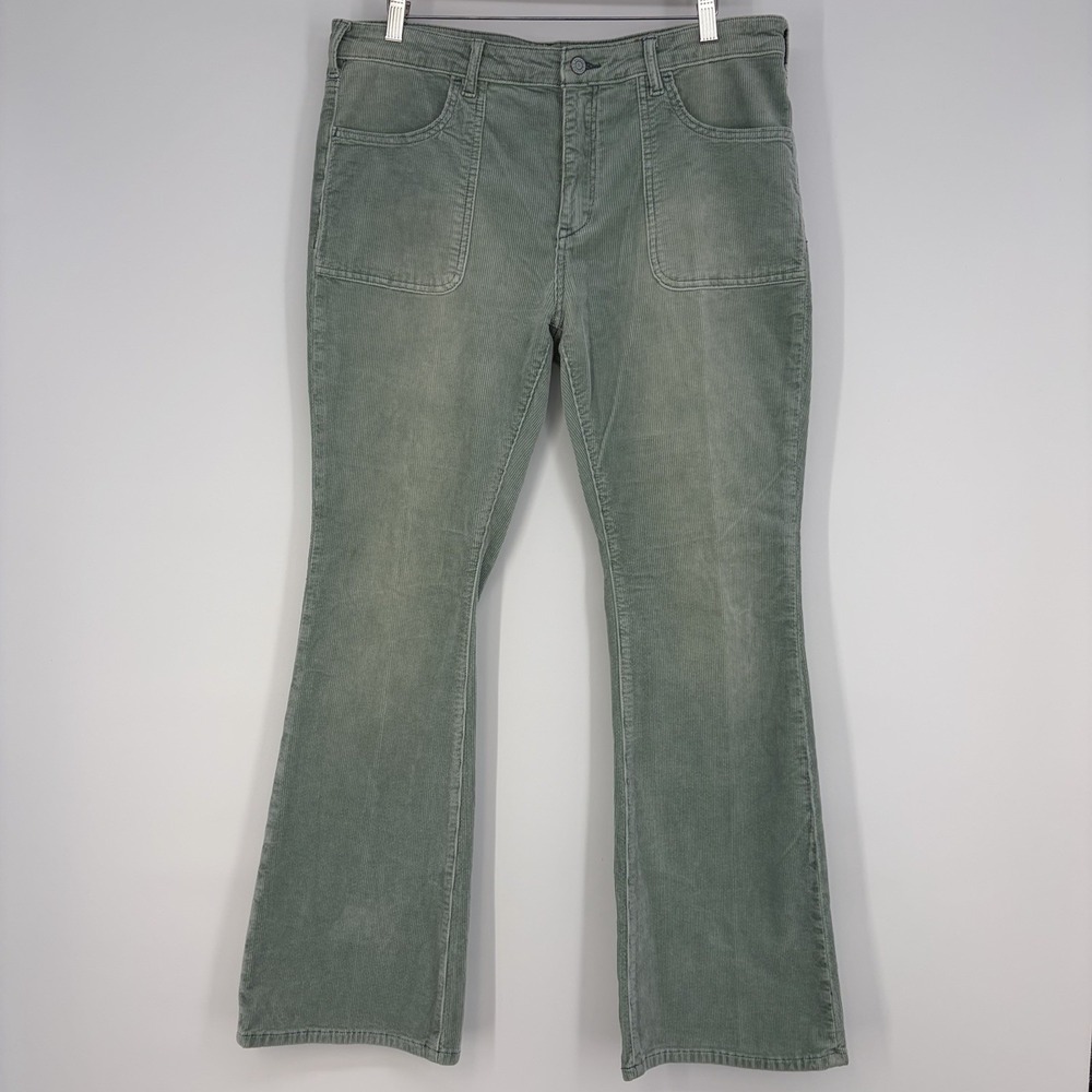 Anthropologie Pilcro Flare Corduroy Pants 32 Green Cotton Icon Boho Cottagecore